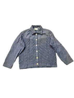 90s Yak Magik Woven Jacket Blue Medium Button Up Cotton/Linen Artsy Boho Coastal